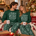 Merry & Married Custom Name Couple First Christmas Gifts For Her, Him - Personalized Pajamas 2
