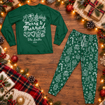 Merry & Married Custom Name Couple First Christmas Gifts For Her, Him - Personalized Pajamas 6