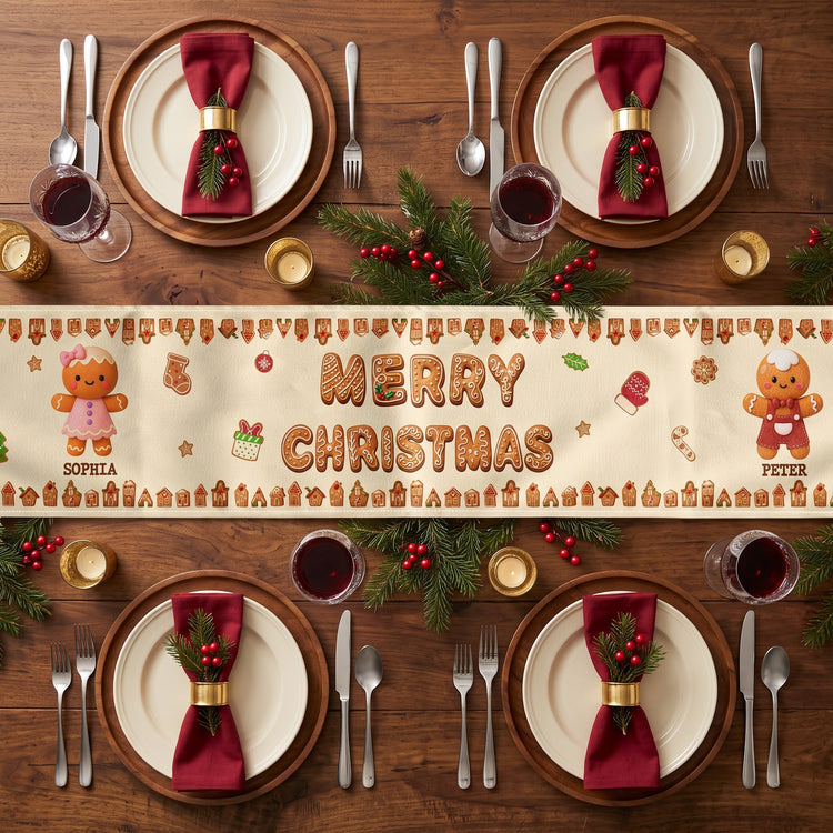 Merry Christmas Cute Gingerbread - Personalized Table Runner 1