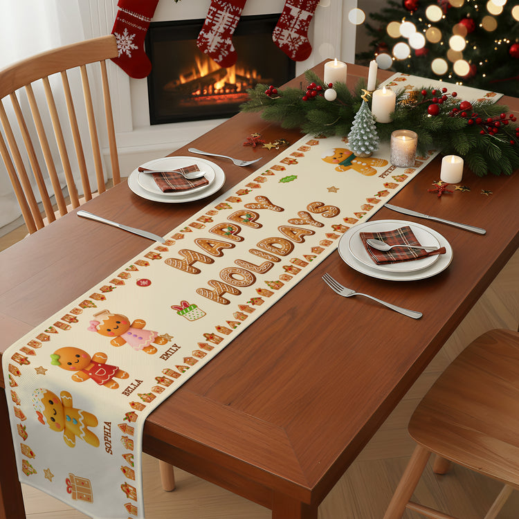 Merry Christmas Cute Gingerbread - Personalized Table Runner 3