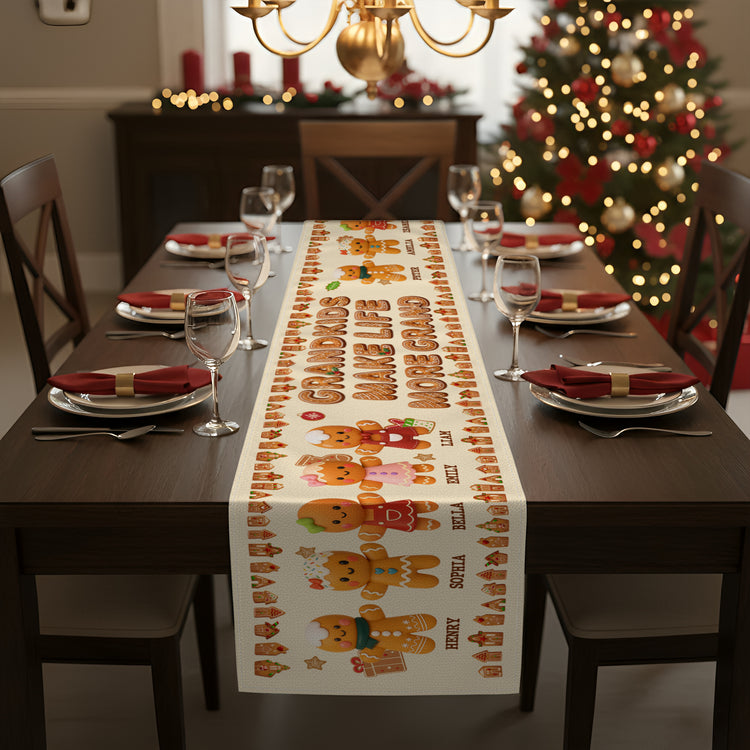 Merry Christmas Cute Gingerbread - Personalized Table Runner 4