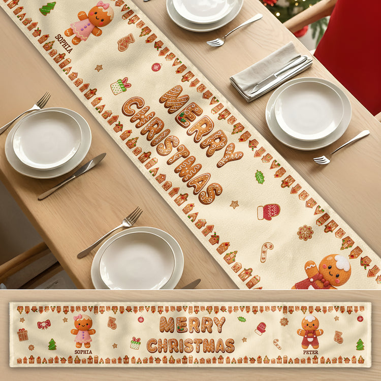 Merry Christmas Cute Gingerbread - Personalized Table Runner 5