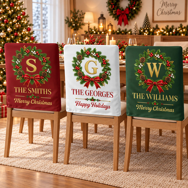 Merry Christmas Happy Holidays Custom Family Name - Personalized Chair Back Cover 1