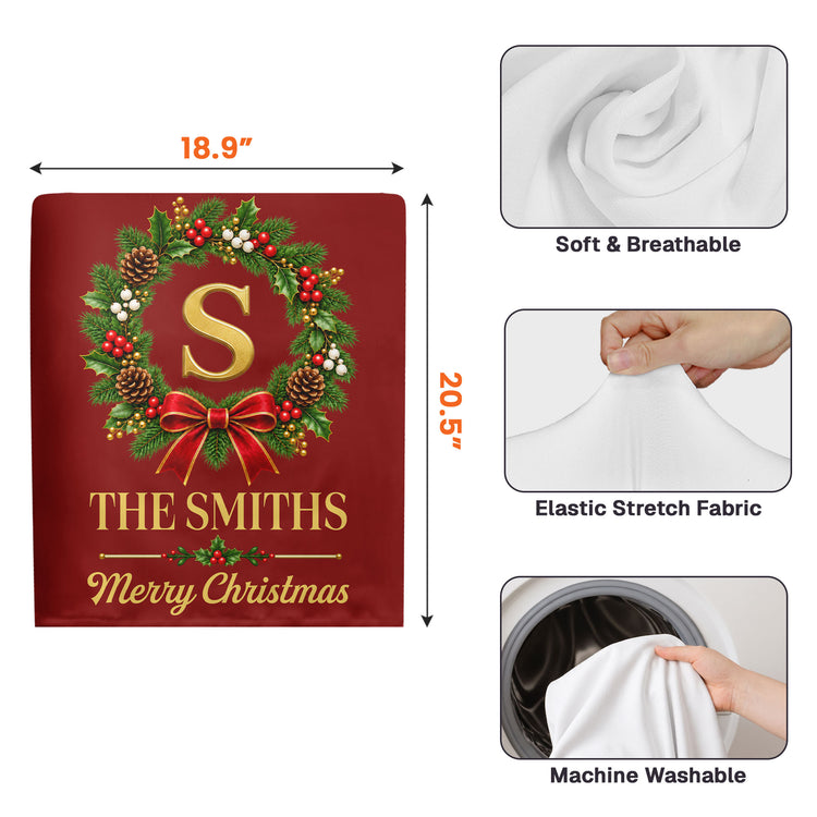 Merry Christmas Happy Holidays Custom Family Name - Personalized Chair Back Cover 2