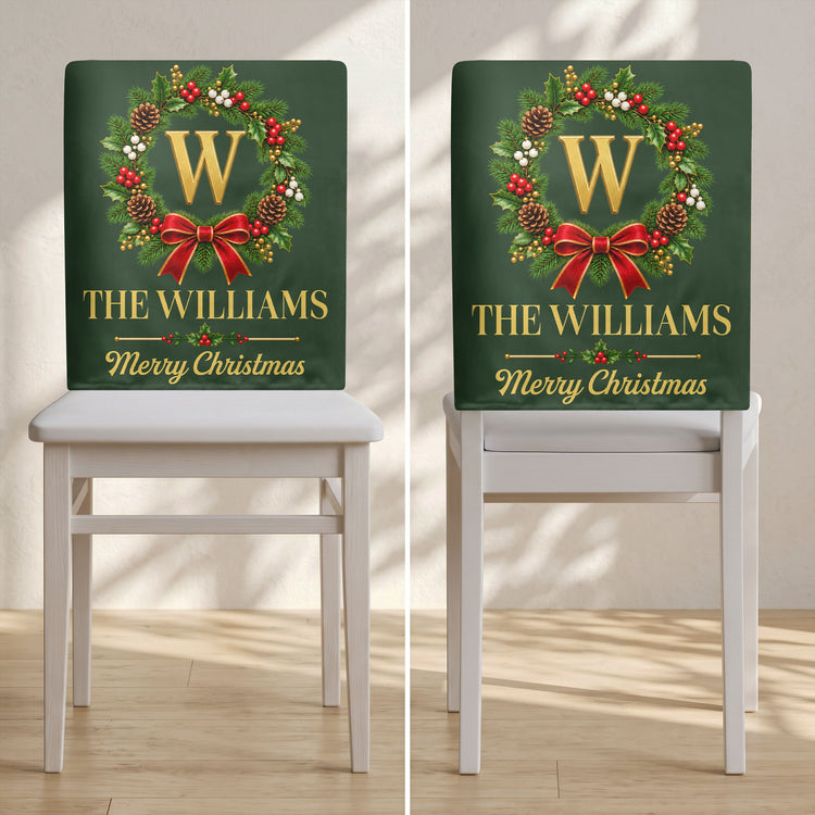 Merry Christmas Happy Holidays Custom Family Name - Personalized Chair Back Cover 5