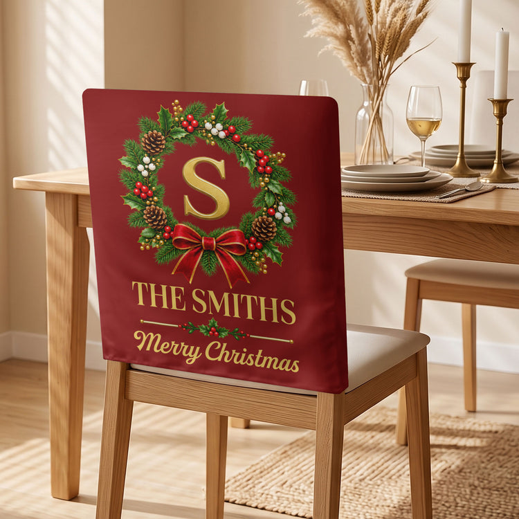 Merry Christmas Happy Holidays Custom Family Name - Personalized Chair Back Cover 8