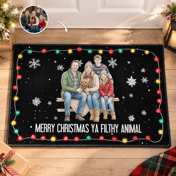 Merry Christmas Ya Filthy Animal Custom Family Photo - Personalized Doormat 1