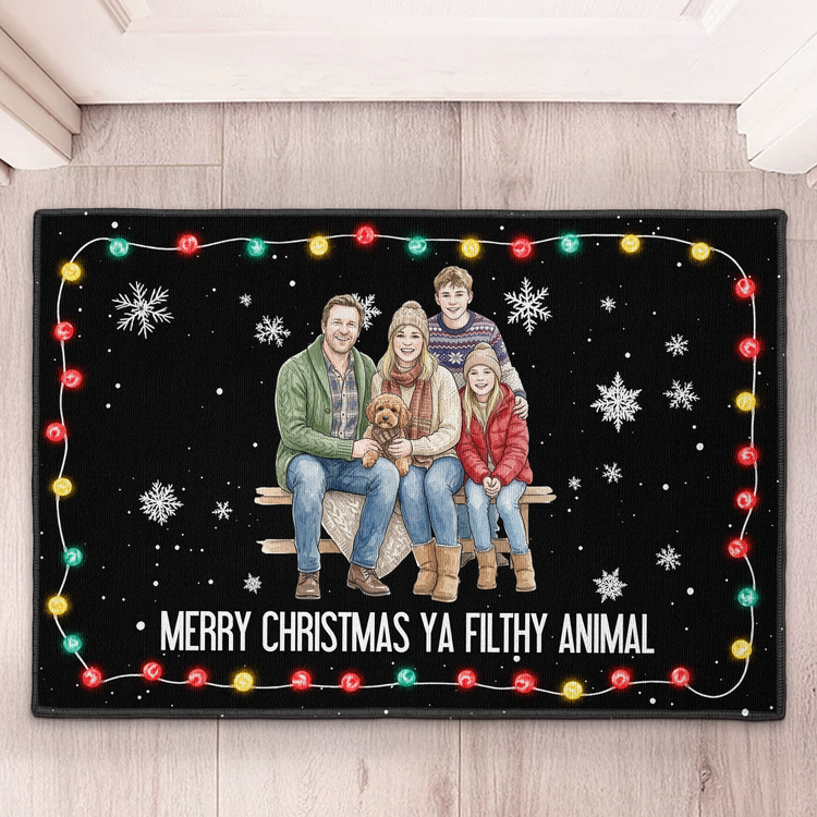 Merry Christmas Ya Filthy Animal Custom Family Photo - Personalized Doormat 2