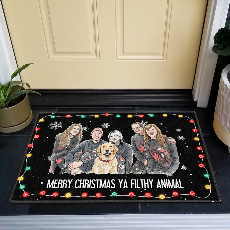 Merry Christmas Ya Filthy Animal Custom Family Photo - Personalized Doormat 3