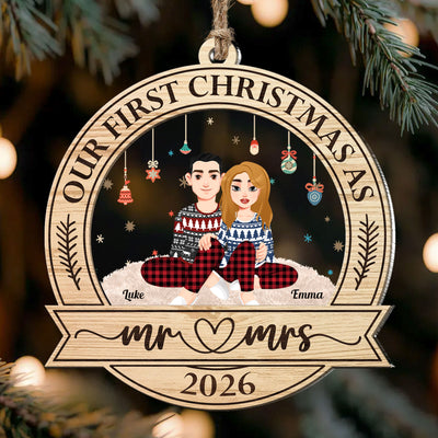 First Christmas As Mr & Mrs - Personalized Acrylic And Wood Ornament