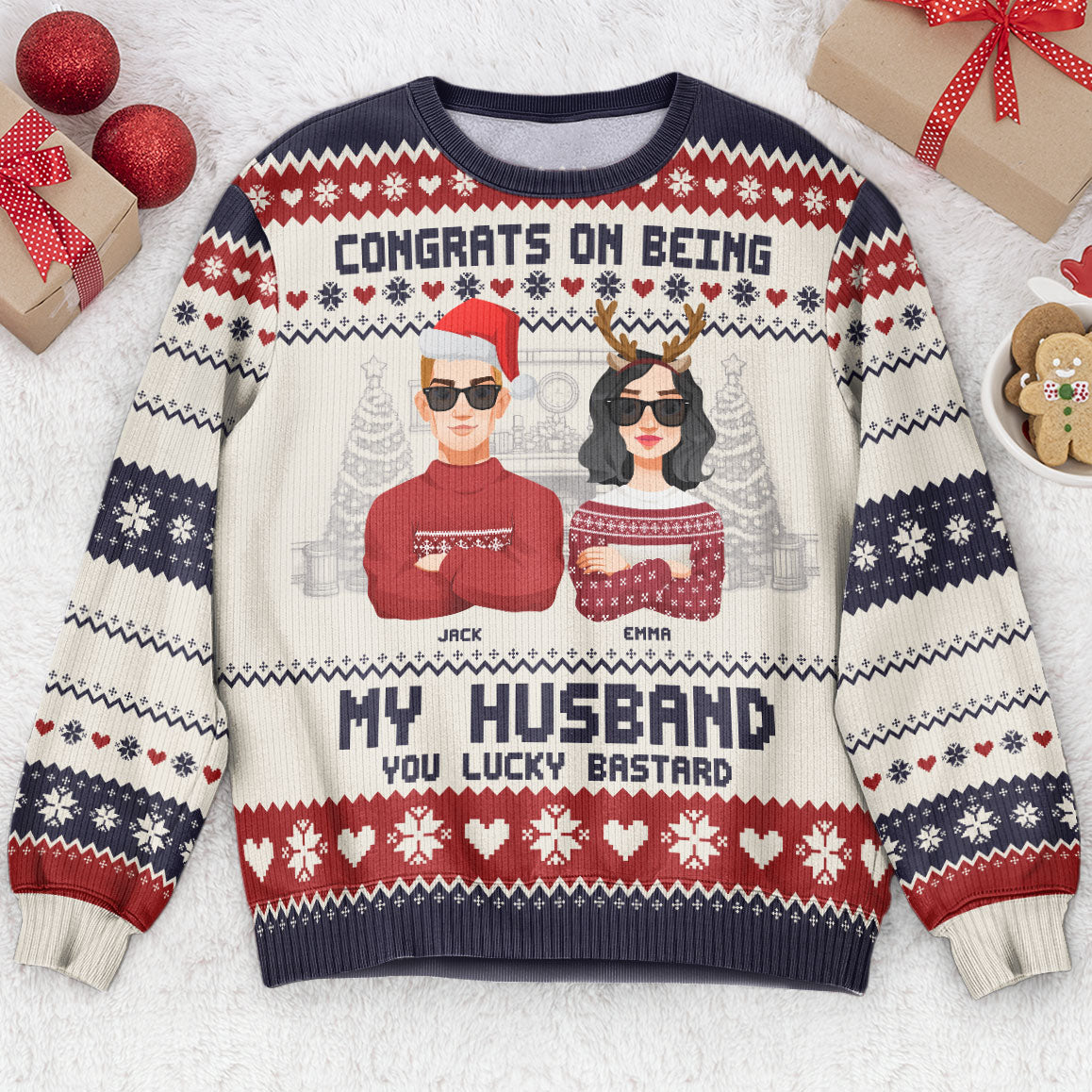 Congrats On Being My Husband Christmas Led Light - Personalized Ugly Sweater