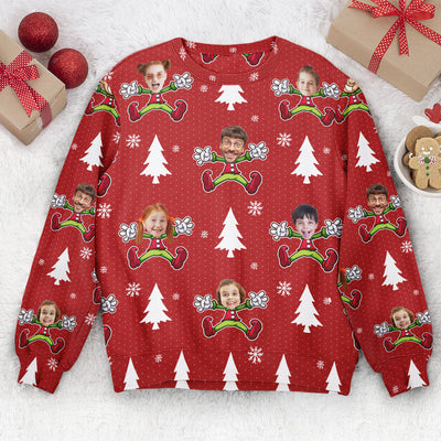 Custom Face Christmas Family Little Elf - Personalized Photo Ugly Sweater