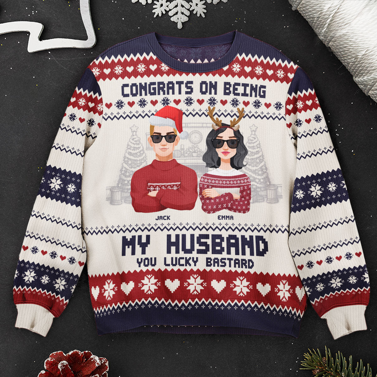 Congrats On Being My Husband Christmas Led Light - Personalized Ugly Sweater