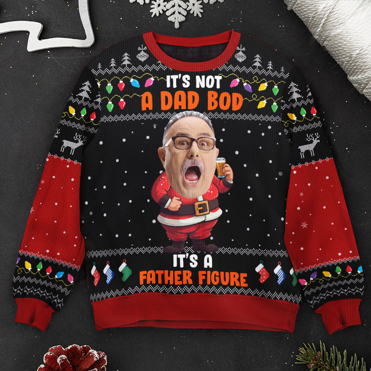 It's Not A Dad Bob It's A Father Figure Santa Face - Personalized Photo Ugly Sweater