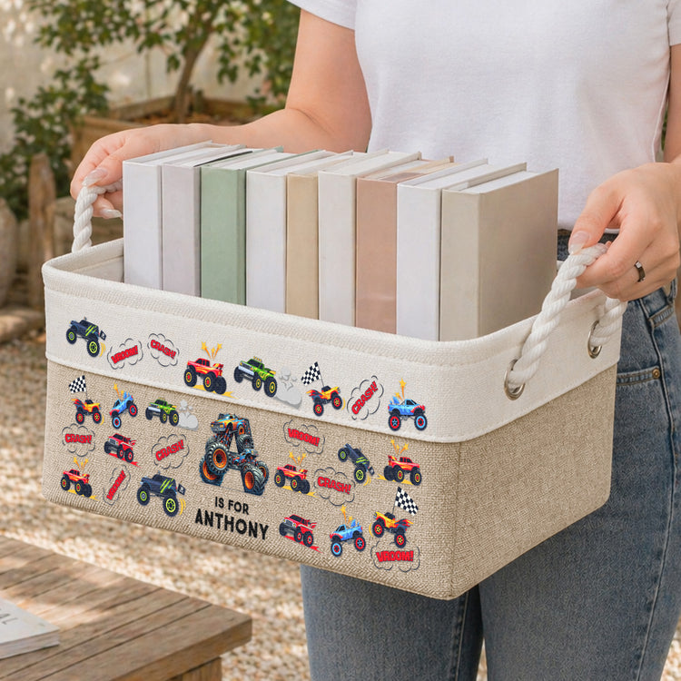 Monster Truck, Unicorn, Astronaut Alphabet Basket Toy Organizer - Personalized Storage Basket 2
