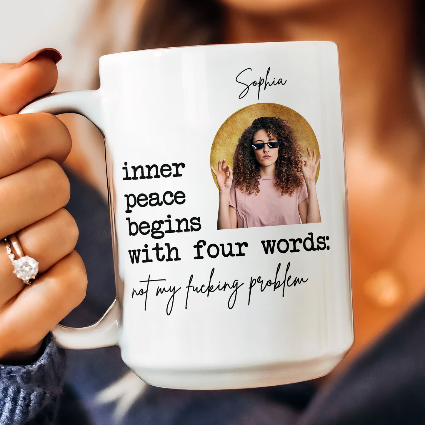 Inner Peace Begins With For Words Funny For Me Gifts - Personalized Photo Mug