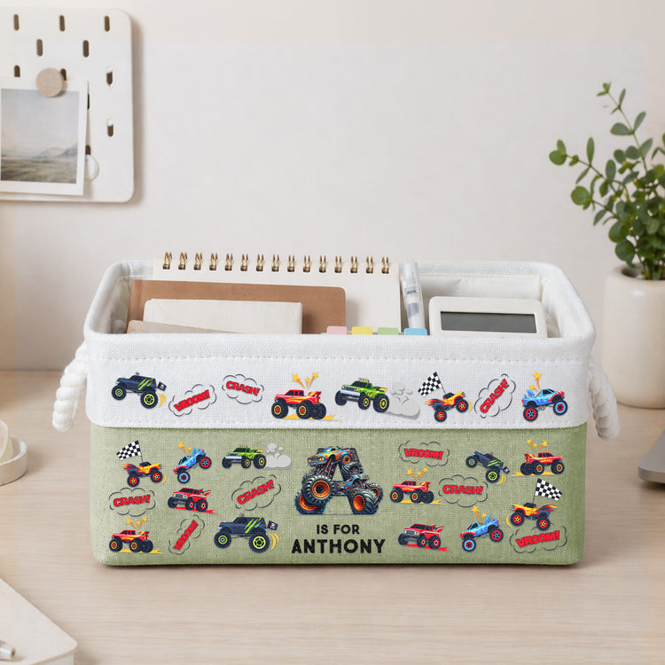 Monster Truck, Unicorn, Astronaut Alphabet Basket Toy Organizer - Personalized Storage Basket 3