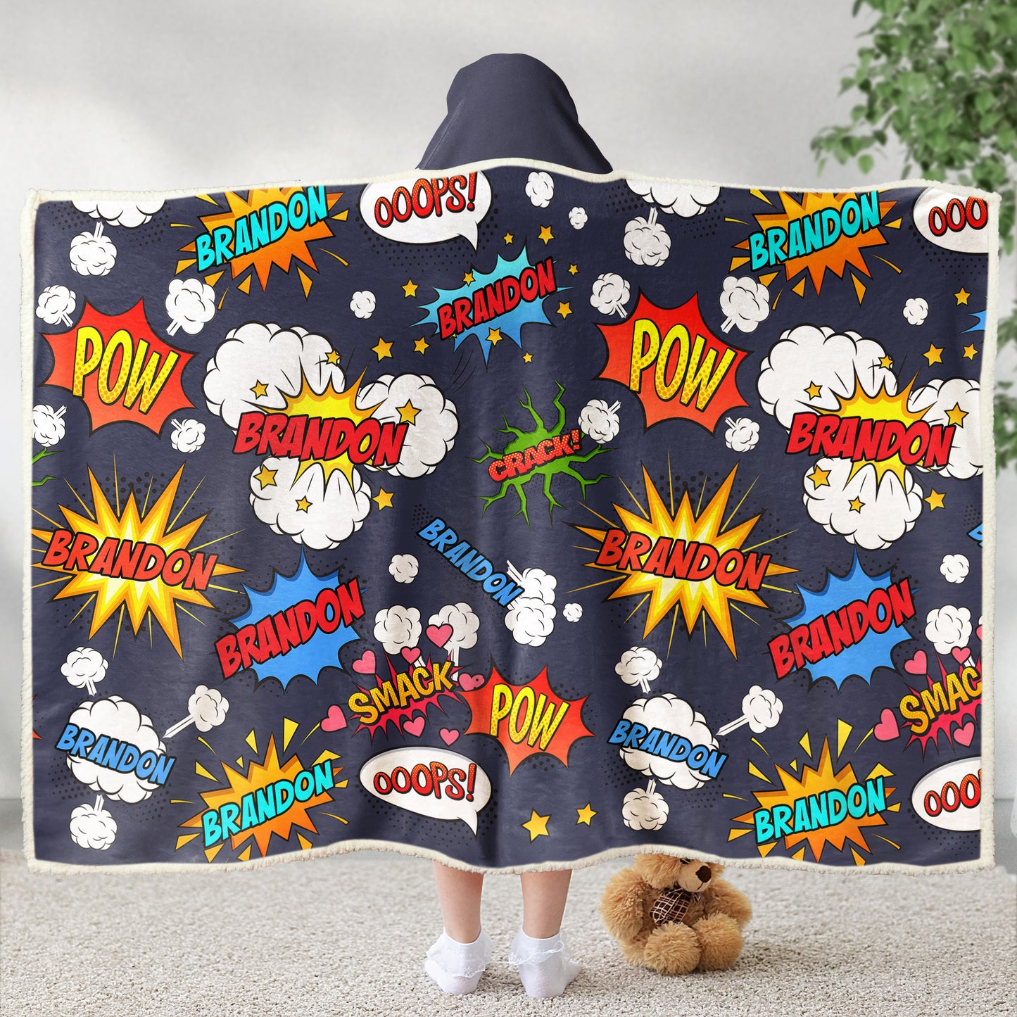 Comic Style Custom Name - Personalized Wearable Blanket Hoodie