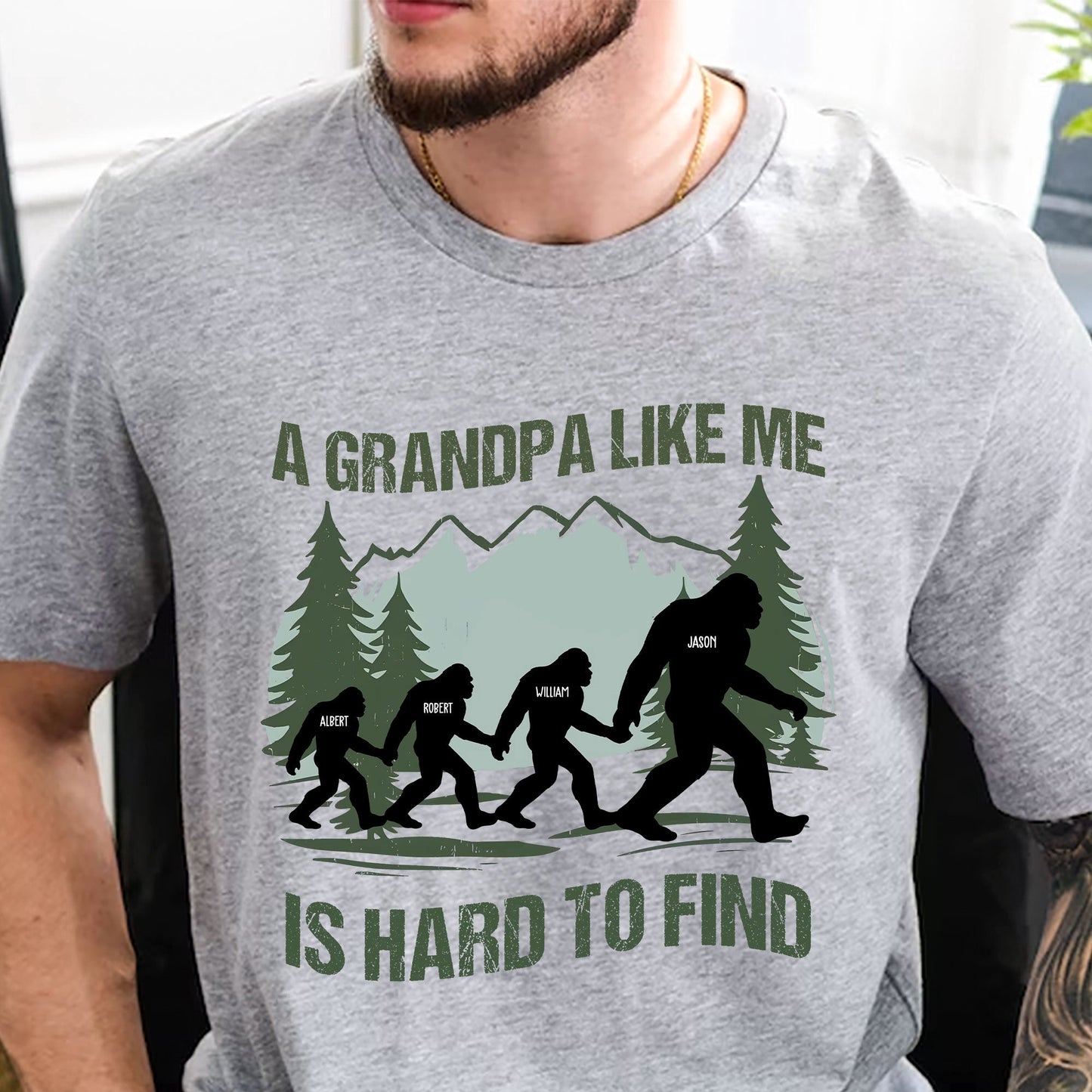 Father's-Day-Gifts,-Funny-Bigfoot-For-Dad,-Grandpa,-Custom-Kids'-Names-Personalized-Shirt