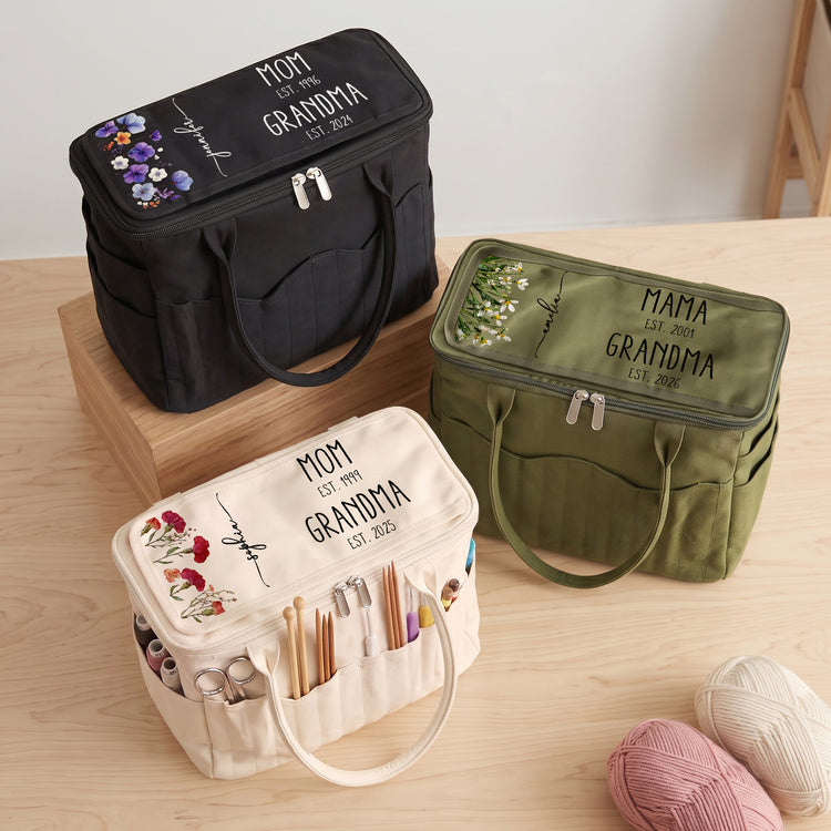 Mom Grandma Birth Flower - Personalized Knitting Bag 1