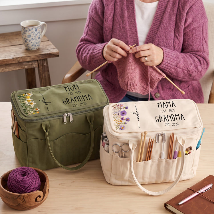Mom Grandma Birth Flower - Personalized Knitting Bag 2