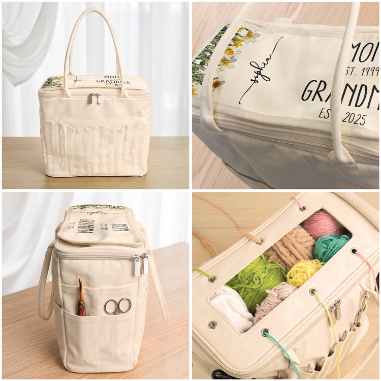 Mom Grandma Birth Flower - Personalized Knitting Bag 5