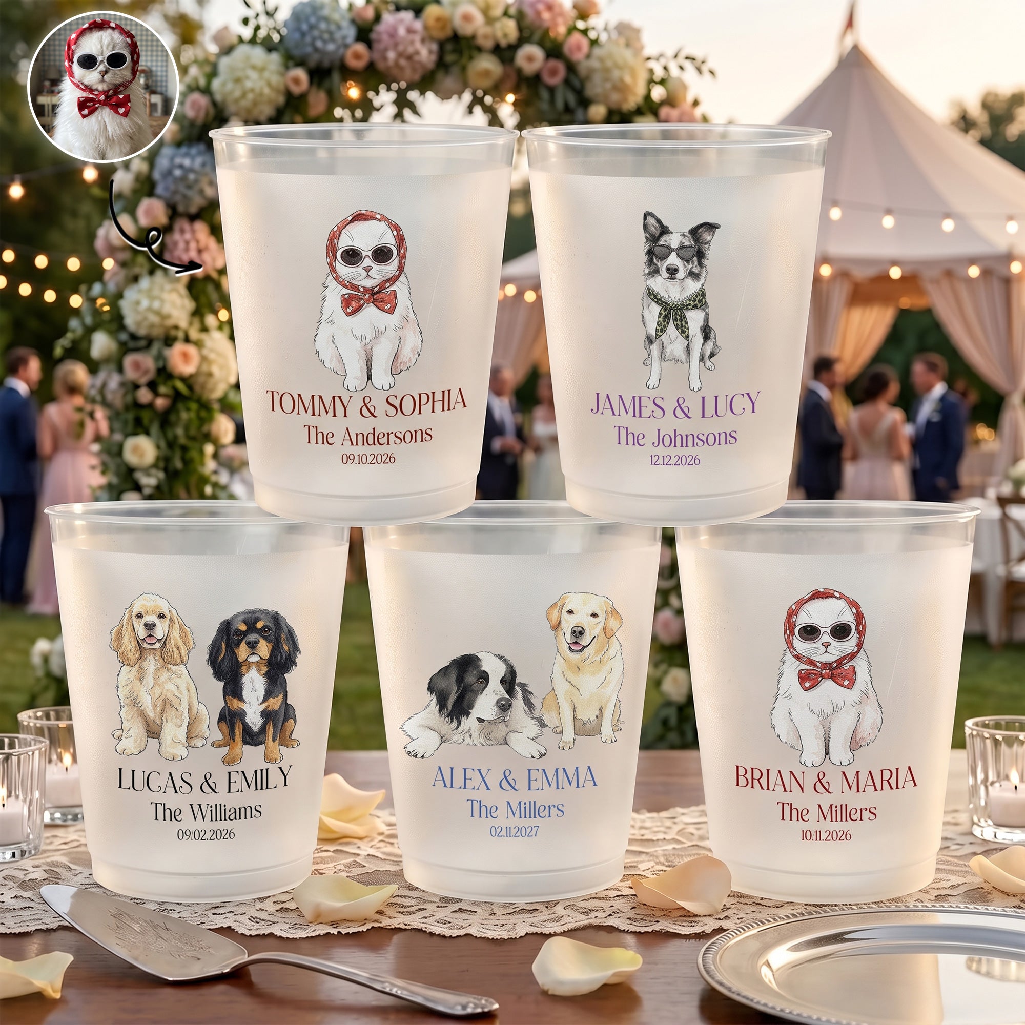 Mommy & Daddy Got Married Custom Pet Portrait Watercolor Wedding Favors - Personalized Cups 1