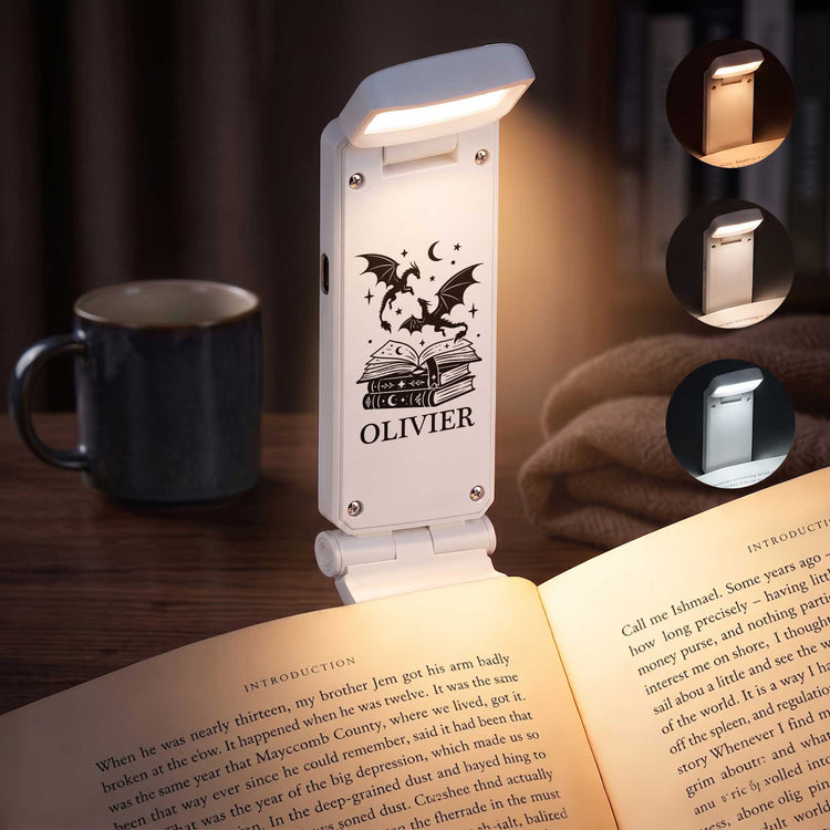 Monogram Custom Name For Book Lovers, Book Dragon, Him - Personalized Reading Lamp 1