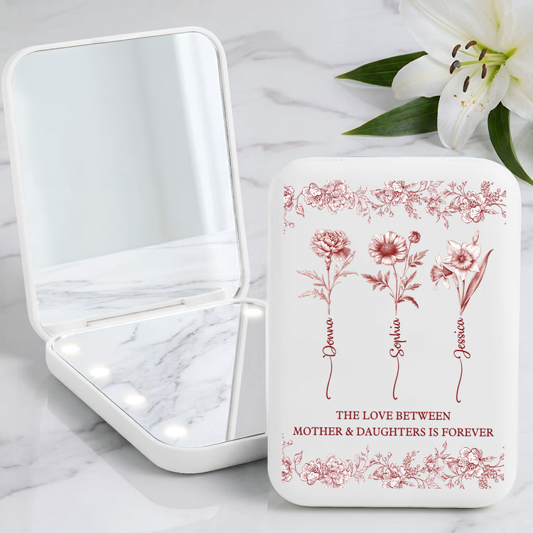 Mother & Children Custom Name & Birth Flowers Toile De Jouy Gifts For Her, Mom, Daughters - Personalized Mirror 2