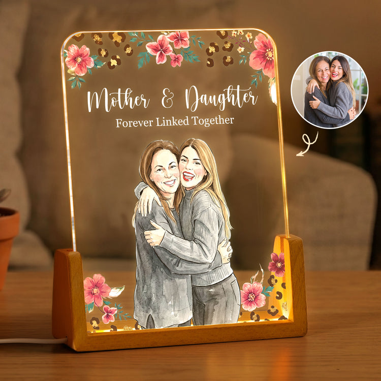 Mother & Daughter Forever Linked Together Custom Photo - Personalized Night Light 1