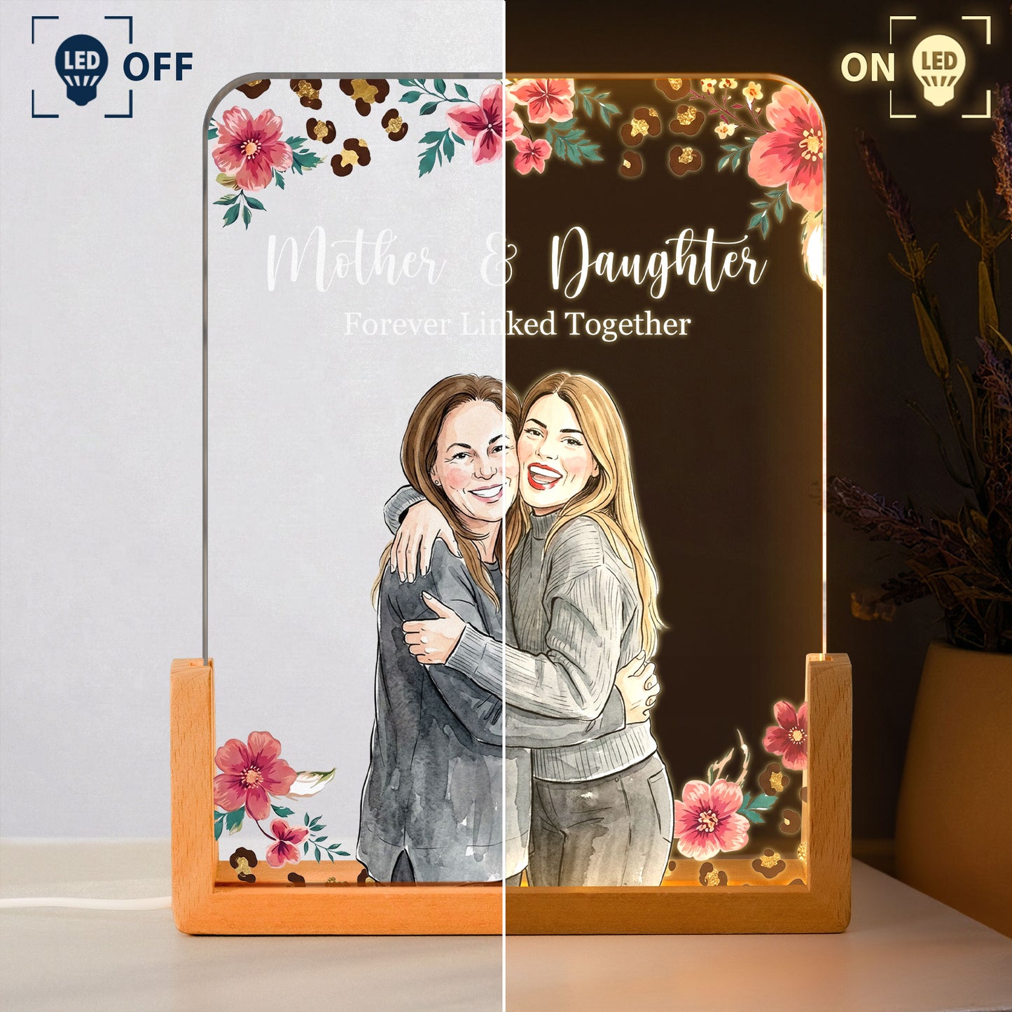 Mother & Daughter Forever Linked Together Custom Photo - Personalized Night Light 3