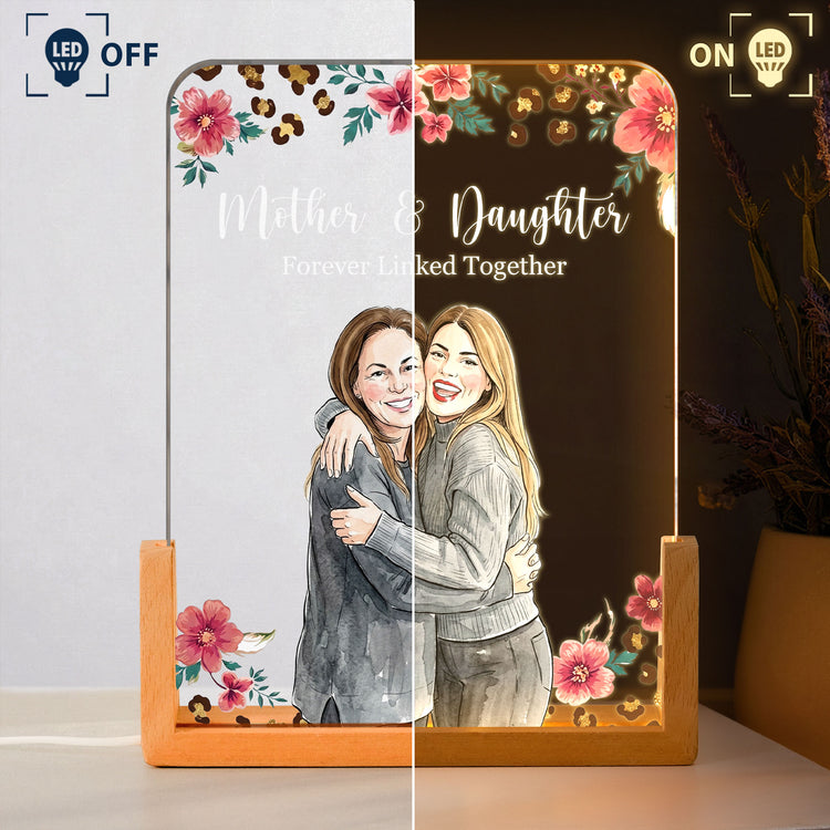 Mother & Daughter Forever Linked Together Custom Photo - Personalized Night Light 3