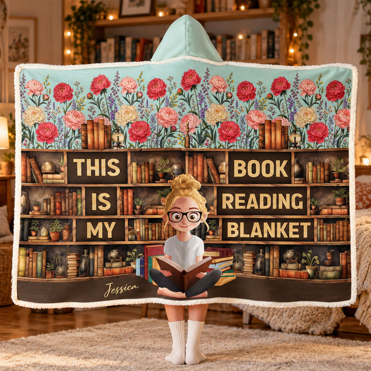 My Book Reading Blanket Custom Name & Birth Flowers For Her - Personalized Blanket Hoodie 1