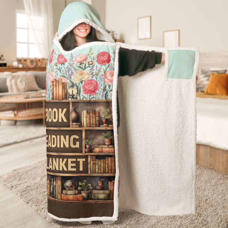 My Book Reading Blanket Custom Name & Birth Flowers For Her - Personalized Blanket Hoodie 2