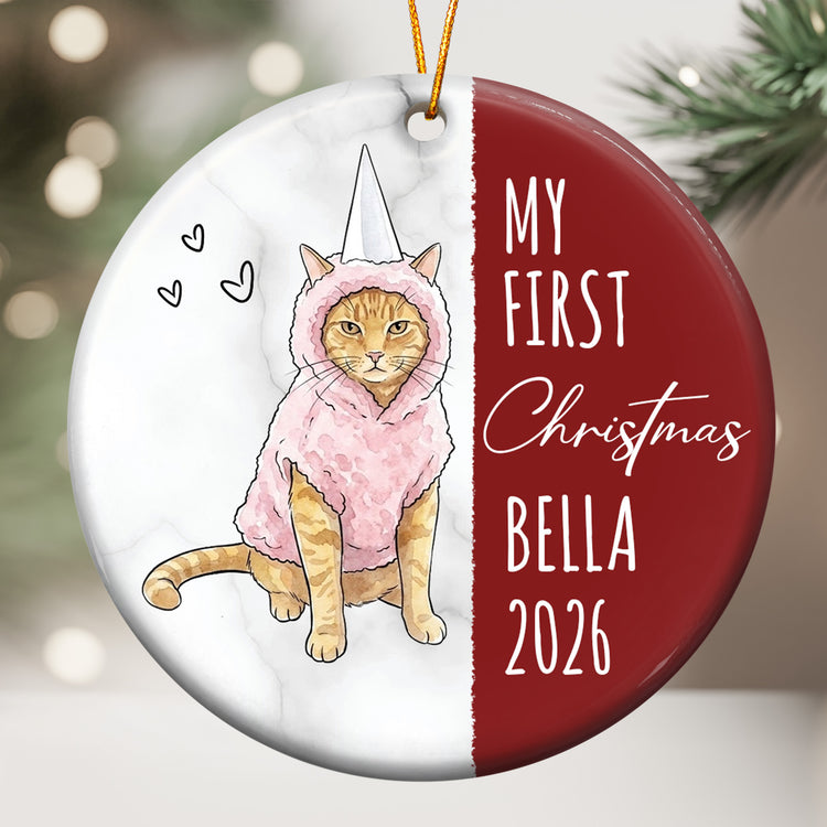 My First Christmas Dog Cat Custom Photo Watercolor - Personalized Ornament 2