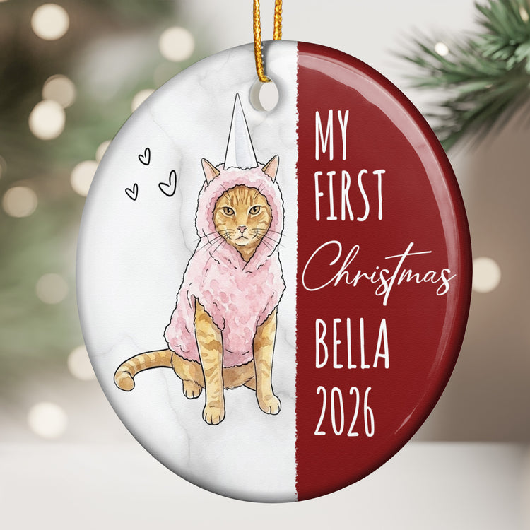 My First Christmas Dog Cat Custom Photo Watercolor - Personalized Ornament 3