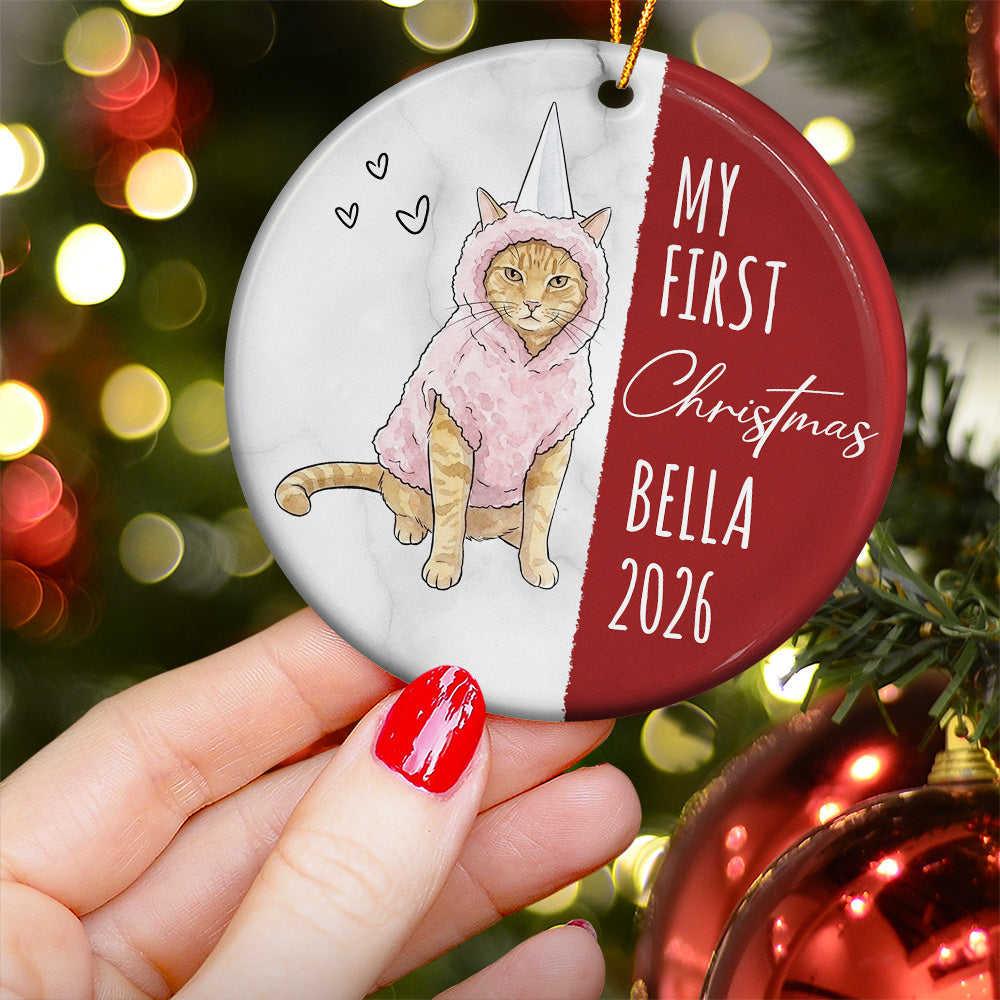 My First Christmas Dog Cat Custom Photo Watercolor - Personalized Ornament 4
