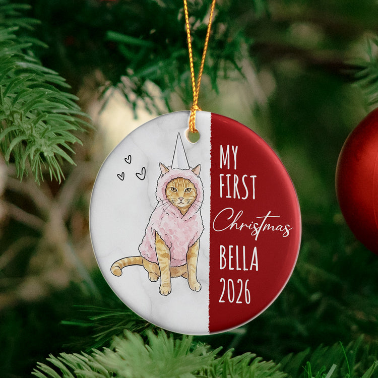 My First Christmas Dog Cat Custom Photo Watercolor - Personalized Ornament 5