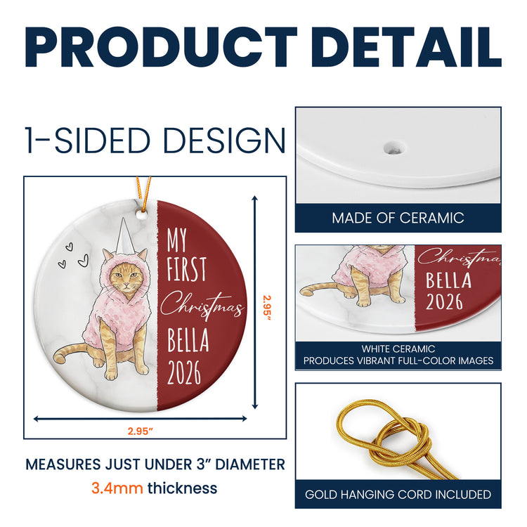 My First Christmas Dog Cat Custom Photo Watercolor - Personalized Ornament 6
