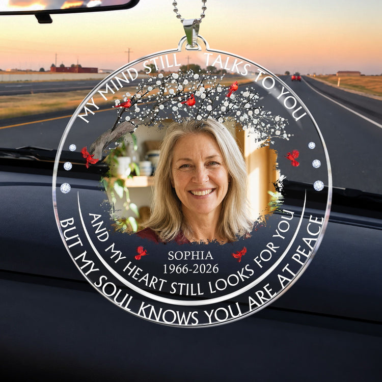 My Mind Still Talks To You Custom Photo Memorial Gifts - Personalized Rear View Mirror Accessory 1