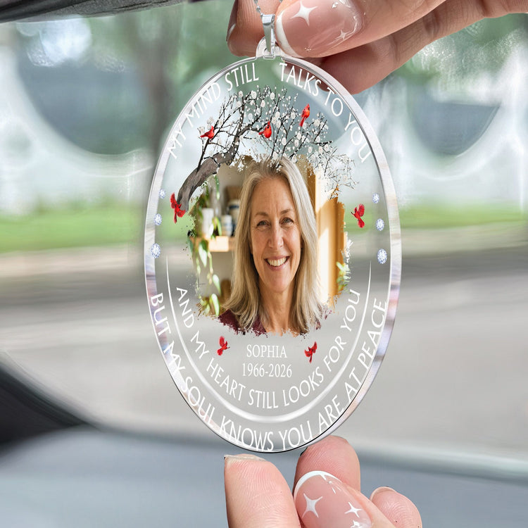 My Mind Still Talks To You Custom Photo Memorial Gifts - Personalized Rear View Mirror Accessory 2