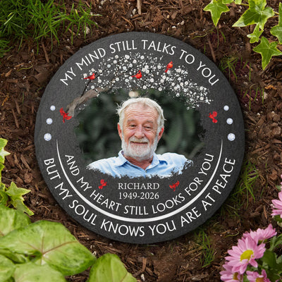 My Mind Still Talks To You Custom Photo Memorial Loss Of Loved Ones Gifts - Personalized Garden Stone