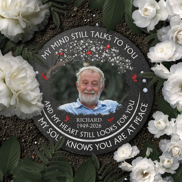 My Mind Still Talks To You Custom Photo Memorial Loss Of Loved Ones Gifts - Personalized Garden Stone 2