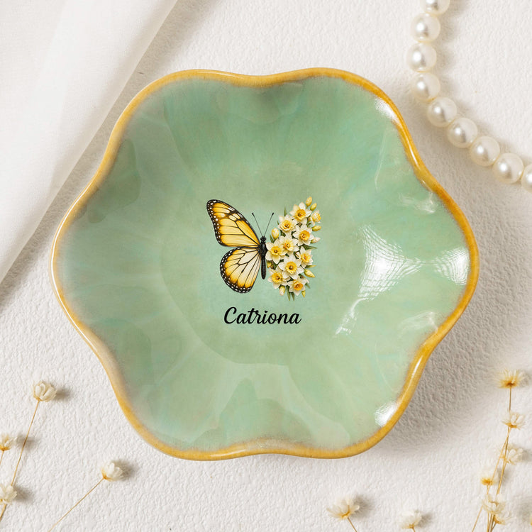 Name & Birth Flower Ring Dish Gifts For Her, Friends, Sisters - Personalized Jewelry Dish 1