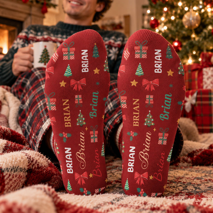 Name Word Art Christmas Theme Matching - Personalized Socks 3