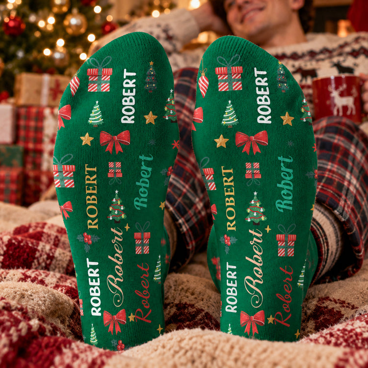 Name Word Art Christmas Theme Matching - Personalized Socks 4