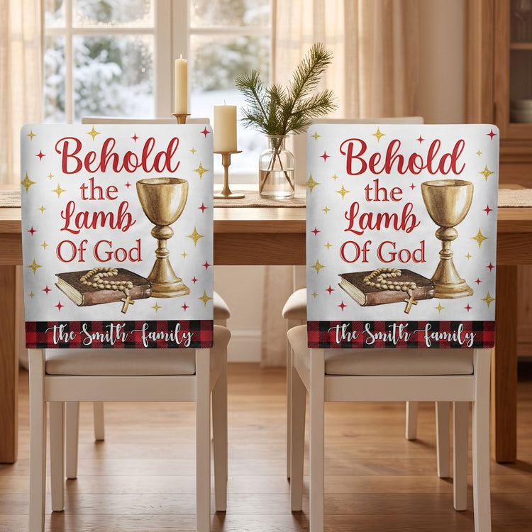 Nativity Scene Christmas Plaid Christian - Personalized Chair Back Cover 4