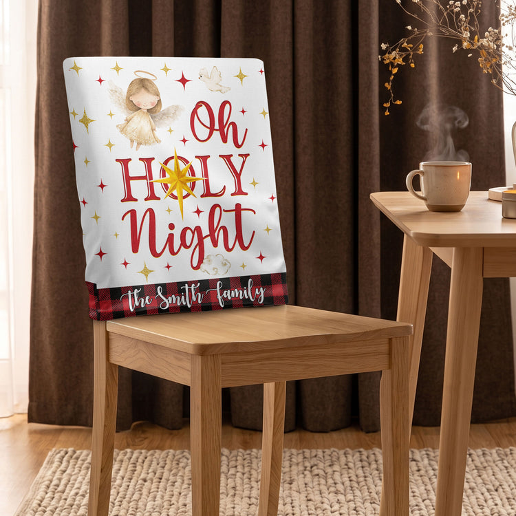 Nativity Scene Christmas Plaid Christian - Personalized Chair Back Cover 5