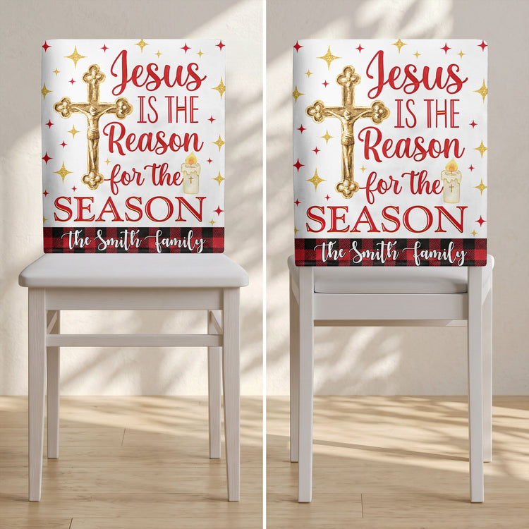 Nativity Scene Christmas Plaid Christian - Personalized Chair Back Cover 6