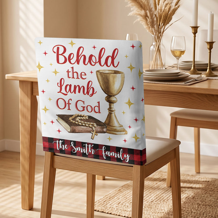 Nativity Scene Christmas Plaid Christian - Personalized Chair Back Cover 11